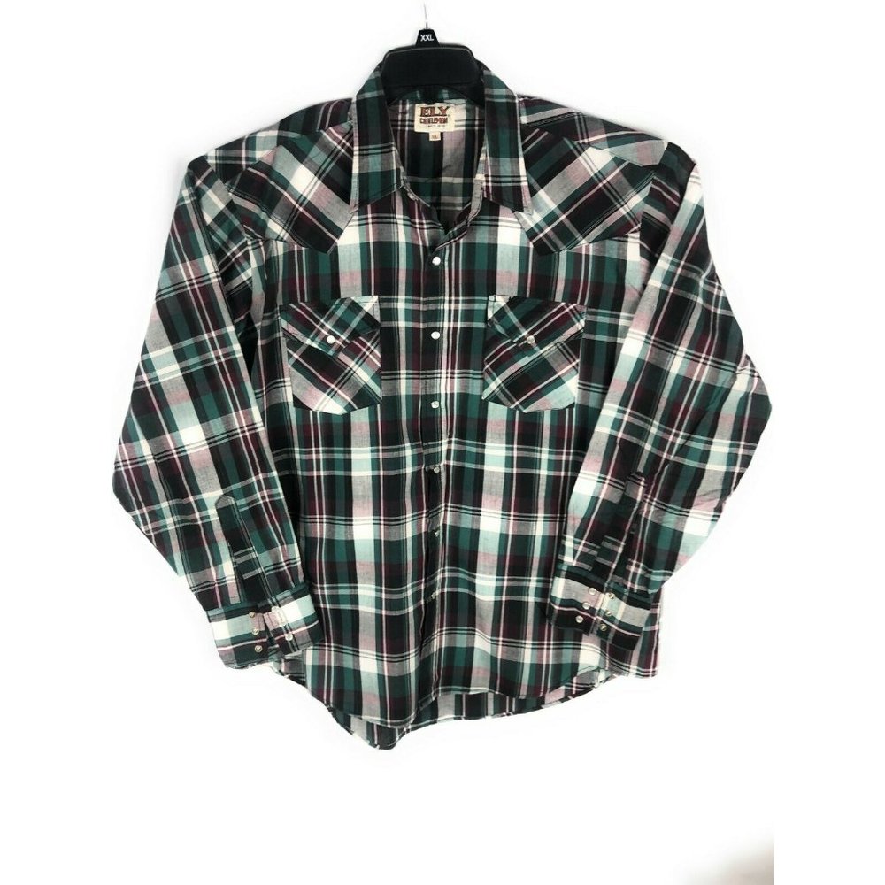 Ely Cattleman Pearl Snap Mens Long Sleeve Shirt XL Casual A40